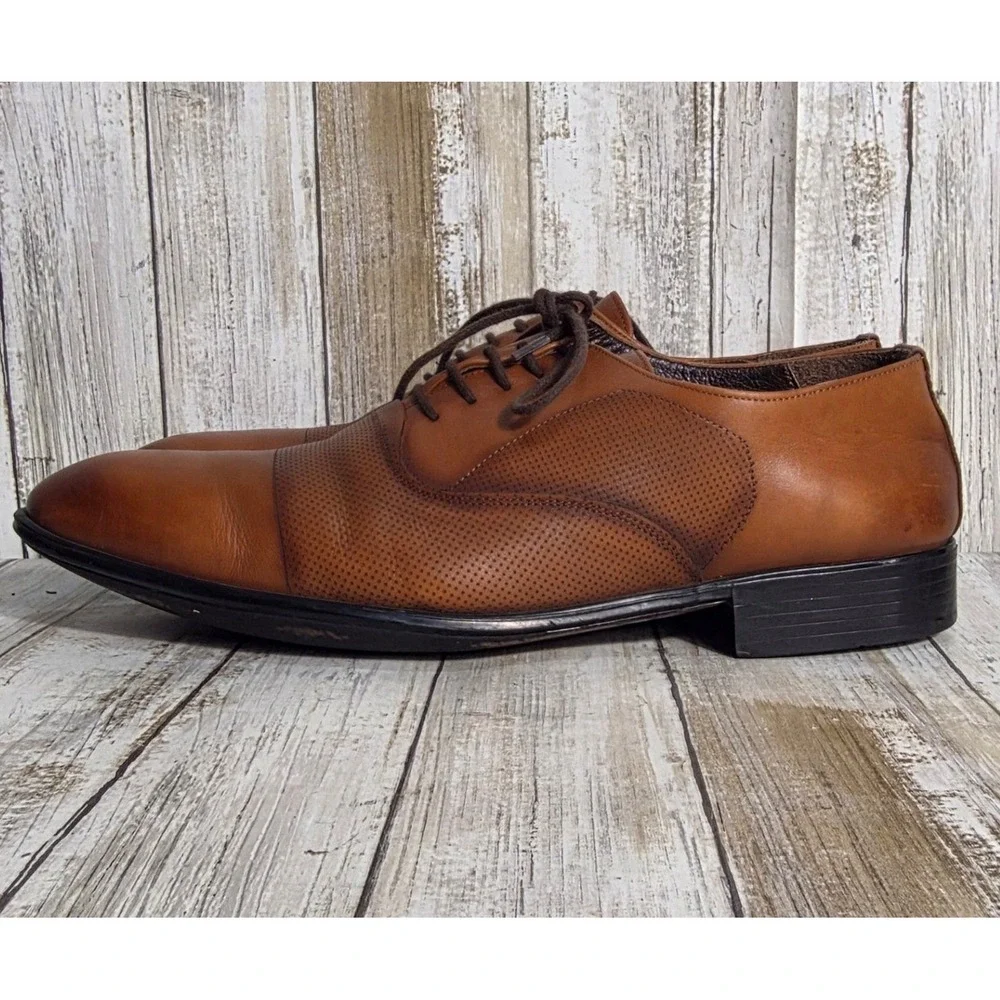 America Today 167 Mens Tan Leather Perforated Textured Oxford Dress Shoe Size 43